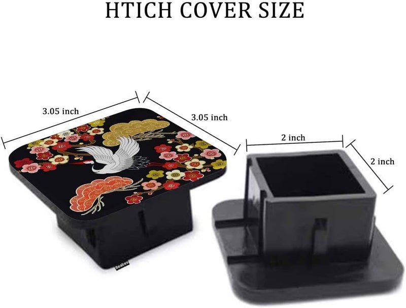 Beabes Crane Trailer Hitch Covers Japanese Cranes Heron Birds Floral Branch Heavy Duty Receiver Tube Cover 2 Inch, Towing Hitch Plug Covers Hitch Caps for RVs SUVs Trucks and Cars - Image 2